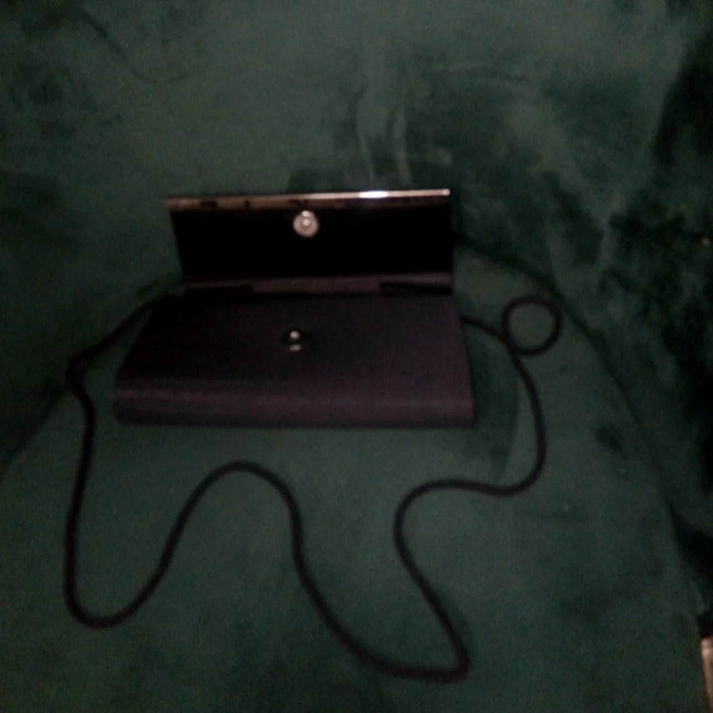 La Regale Satin Clutch in Black with Silver Trim
